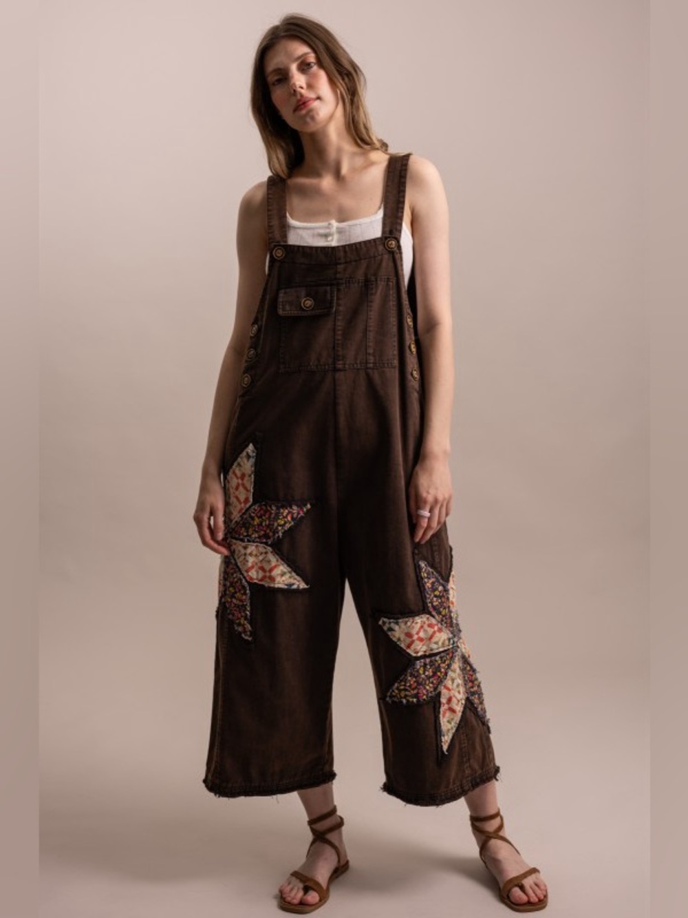 K1 New 🔥Bluevelvet Dark Brown Washed Patchwork Overall - Picture 8 of 10